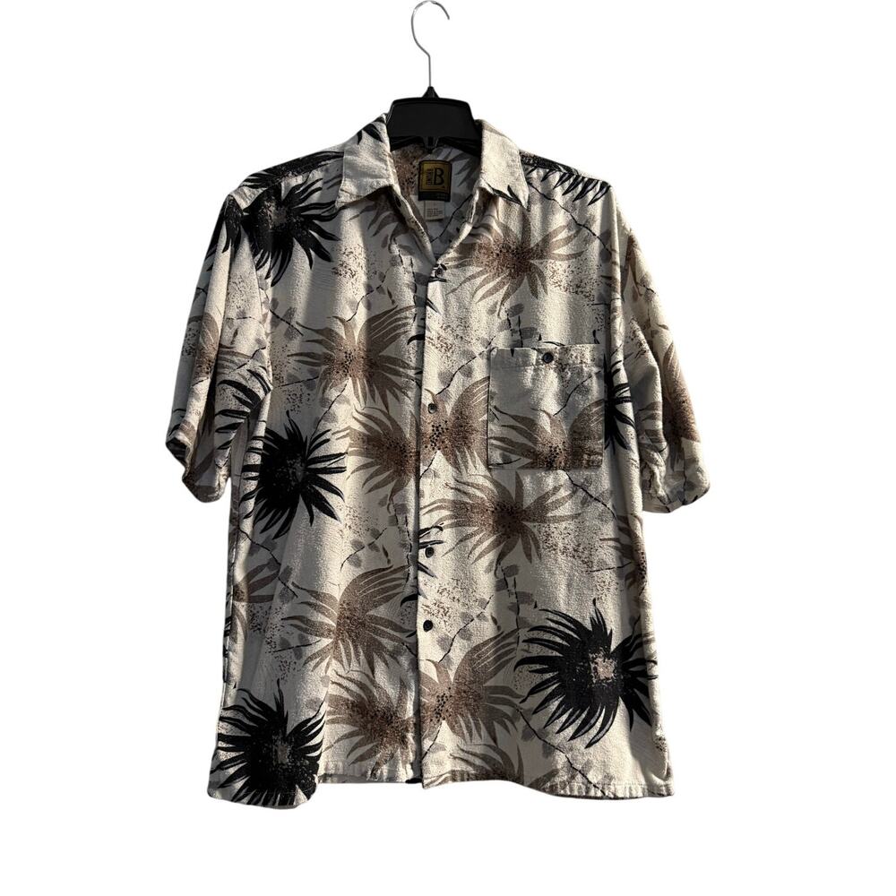 B. Bruno Silk floral Print Button-Down Hawaiian Shirt mens Sz L cream